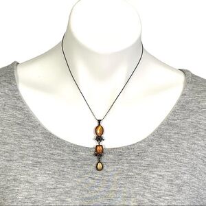 Gunmetal & Peach  Pendent Necklace 16”
